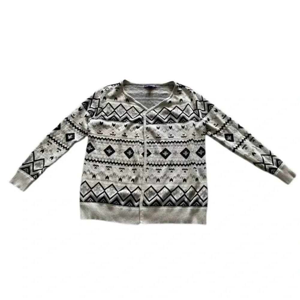 Basic Editions Gray Black Open Front Long Sleeve Cardigan SweaterWomen’s Medium